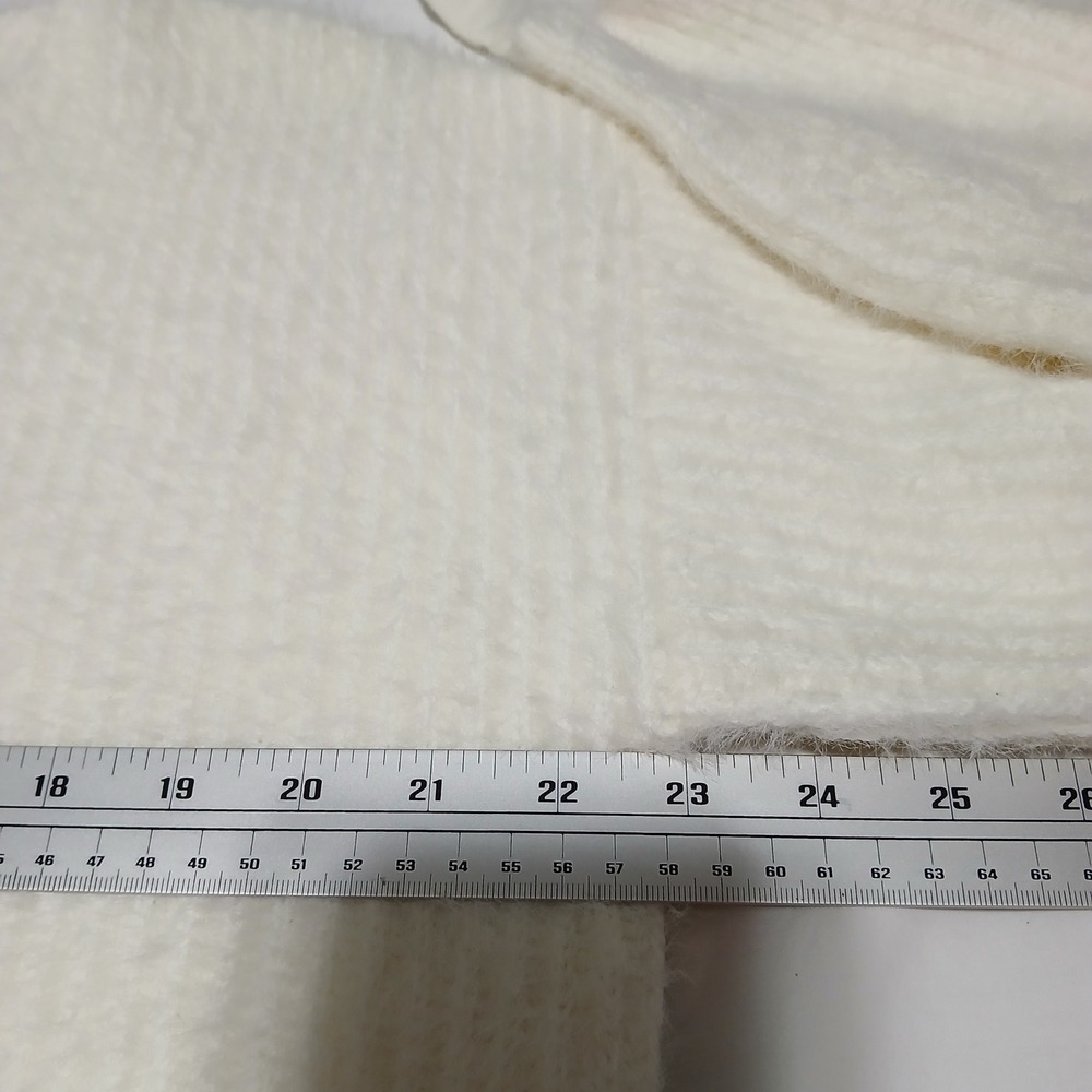 Idem Ditto Cream Fuzzy Knit Cropped Sweater S/M Pullover Tie Sleeve Trendy Soft - Picture 4 of 6